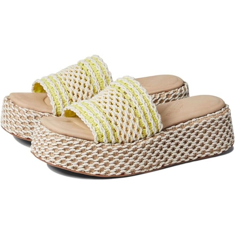 Rag & Bone Logan Platform Woven Sandal Crochet Chalk Yellow Natural Size 8